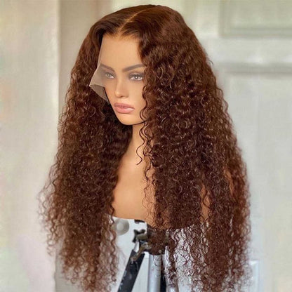 Deep Curly Invisible HD Glueless 13x6 Auburn Brown color