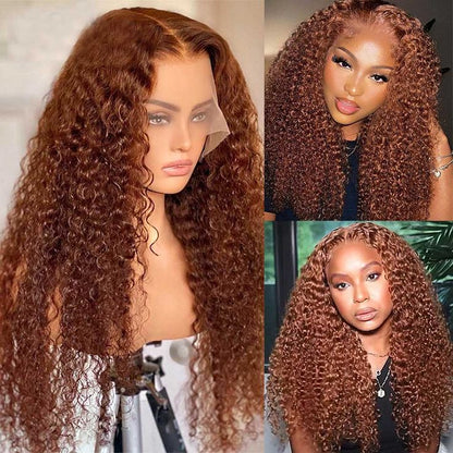 Deep Curly Invisible HD Glueless 13x6 Auburn Brown color